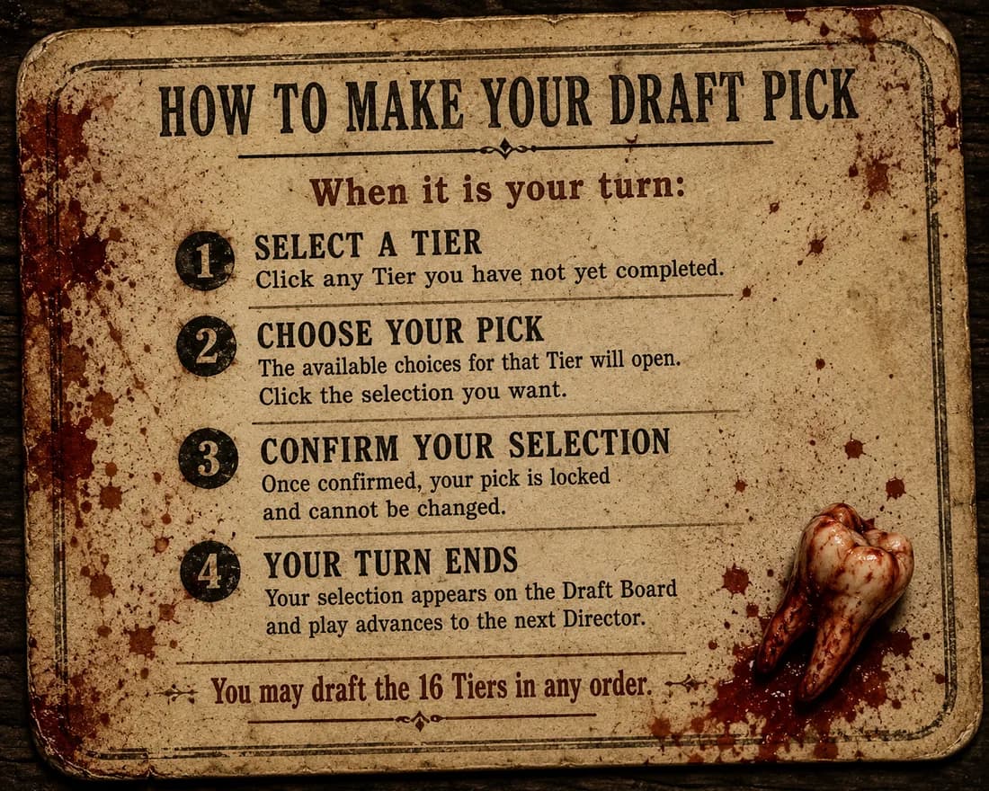Rules card: how to make your draft pick, in four steps.